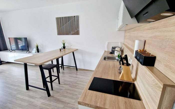 Studio 1+kk a balkonem s manželskou postelí