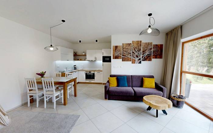 Dolný apartmán - kuchyňa s obývačkou