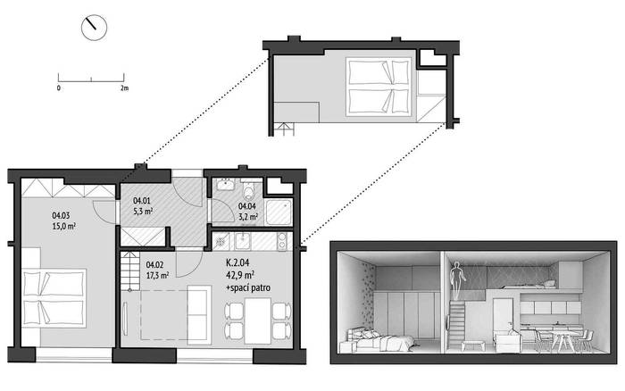 Kotel - 204 Apartmá s jednou ložnicí a spacím patrem