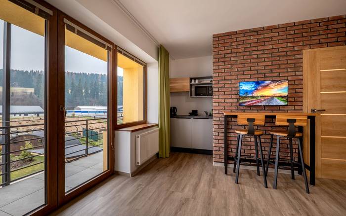 Kuchynka štúdio s výhľadom na wellness