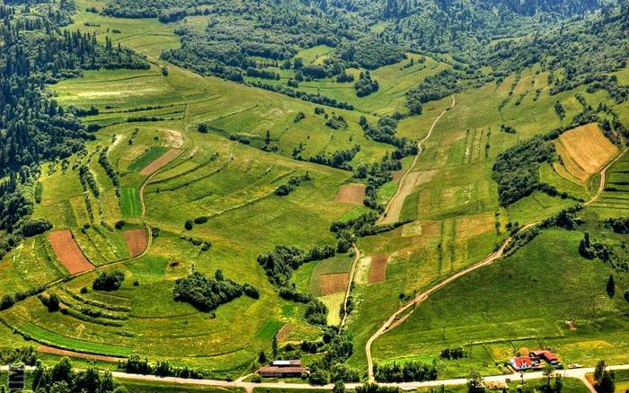 Haligovce - pohľad na polia, lesy a lúky