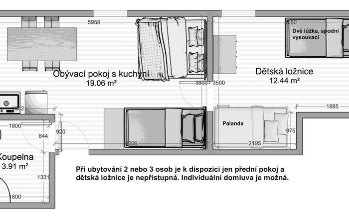 Západní šestilůžkový dvoupokojový apartmán